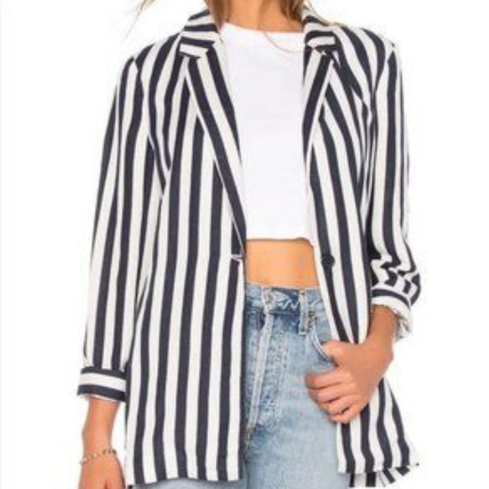 Bardot Black and White Vertical Stripe Blazer